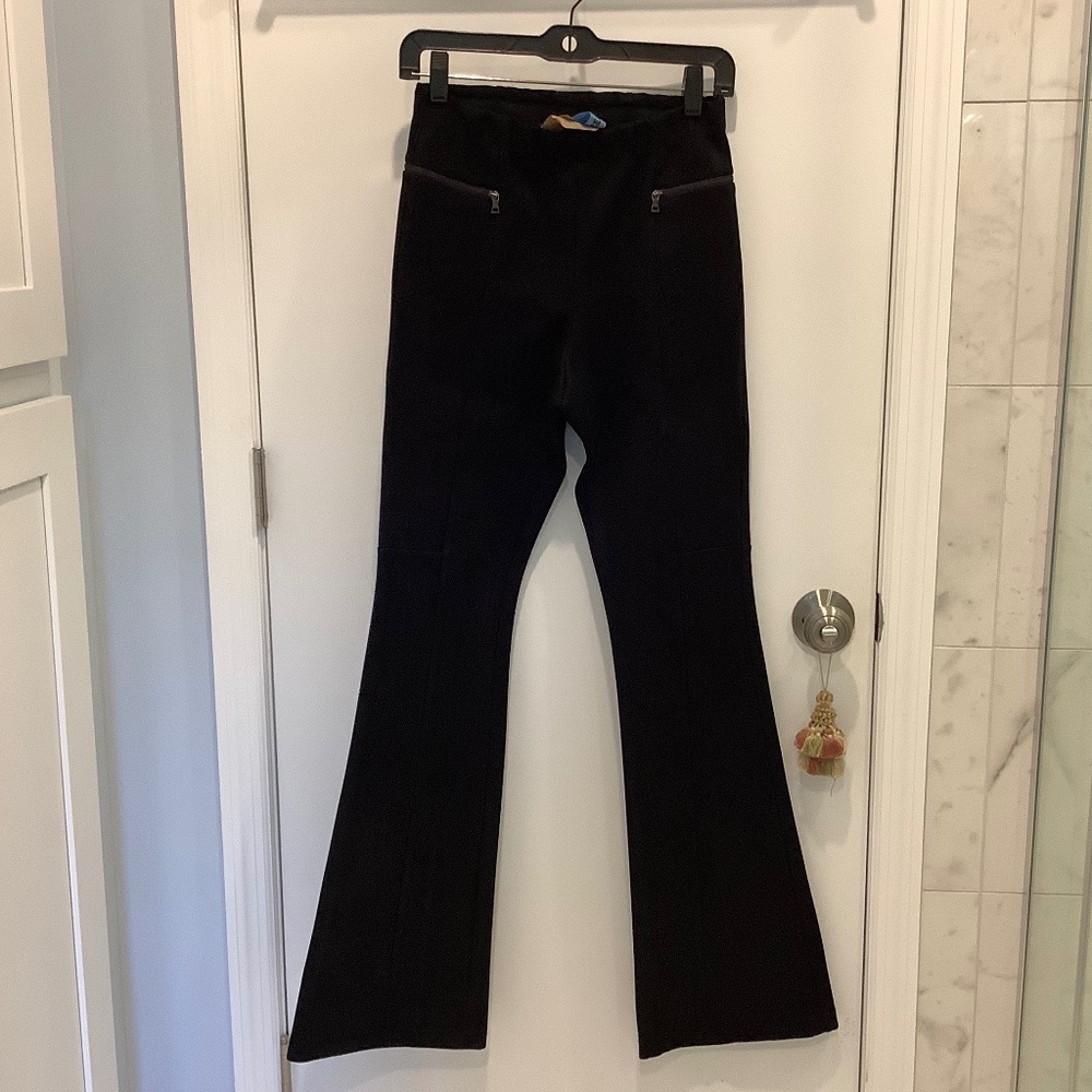 BCBG Max Azria Black Faux Suede Flared Velvet - Effect hi waist pants Small